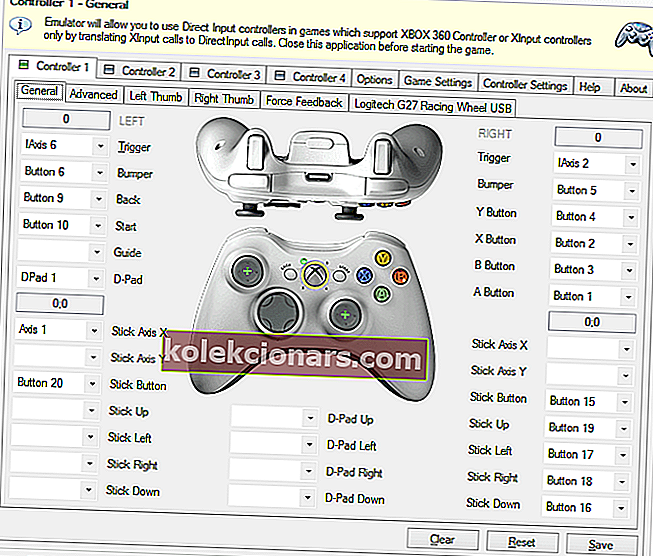 Pagrindinis „TocaEdit Xbox 360“ valdiklio emuliatoriaus langas