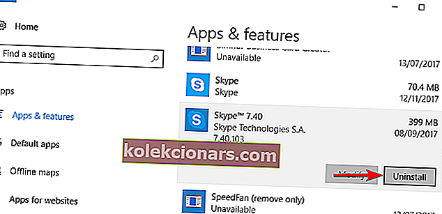 Atinstalējiet Skype Windows iestatījumus