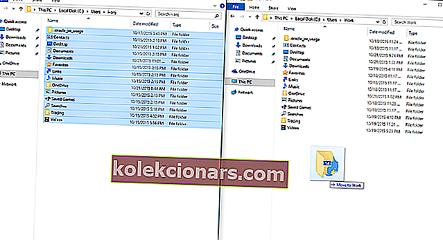 pārvietot failus Bojāta lietotāja profila reģistra atslēga