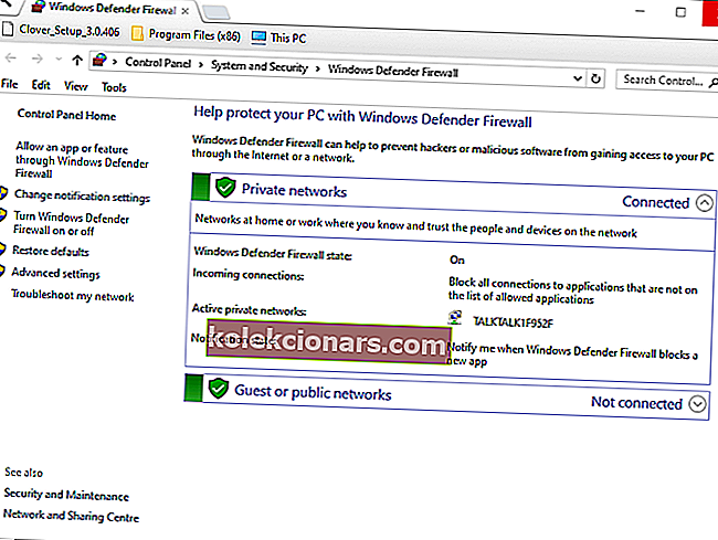 Windows Defenderi tulemüüri juhtpaneeli apleti veebisait ei avane, välja arvatud google /
