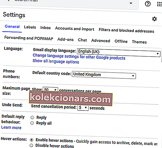Yleiset-välilehti gmail-tili ei vastaanota sähköposteja