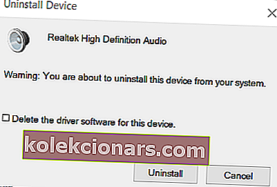 Odinstalovat okno zařízení Realtek HD Audio Manager chybí