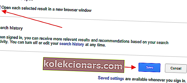 Chrome otevře každý vybraný výsledek v novém okně prohlížeče