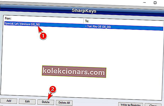 Το sharpkeys delete απενεργοποιεί το κλειδί των Windows