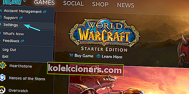 iestatījumu izvēlne Blizzard app iestrēdza inicializēšanu