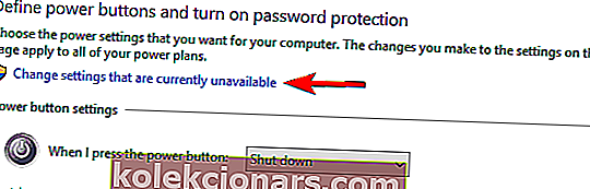 xác định các nút nguồn và bật cài đặt thay đổi mật khẩu bảo vệ hiện không khả dụng