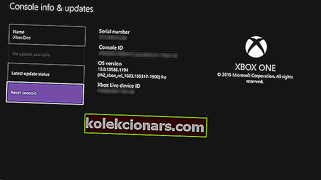 Konsoles informācija un atjauninājumi xbox one