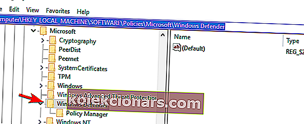 registry editor windows defender key Msmpeng.exe kører
