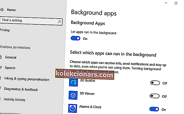 nastavenia aplikácií na pozadí pre Windows 10
