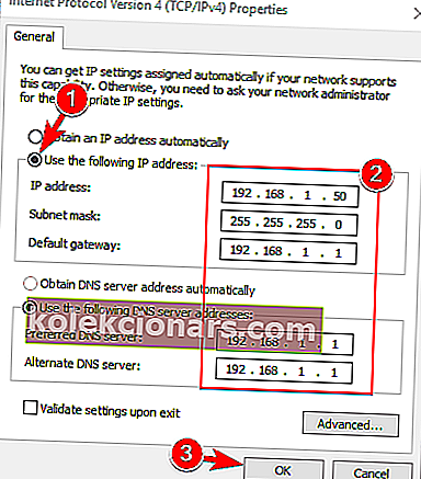 použijte vlastní adresu IPv4 