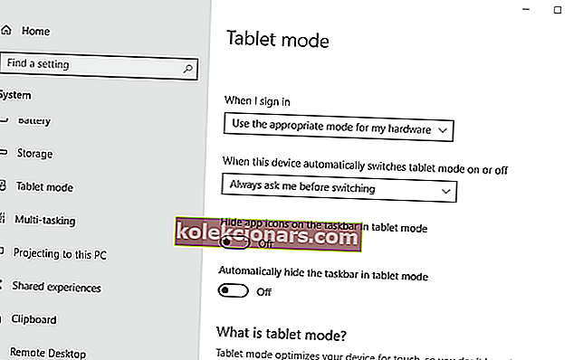 Επιλογές λειτουργίας tablet πώς να ανακτήσετε τη γραμμή εργαλείων στα Windows 10