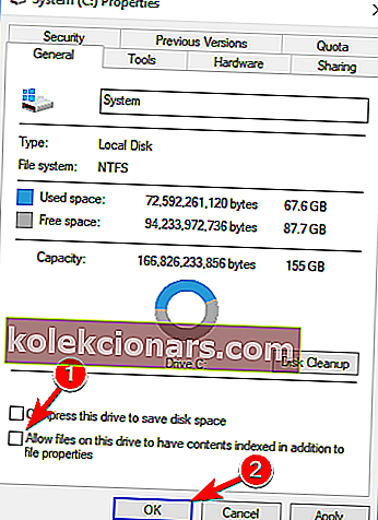Windows indeksēšana atspējo disku