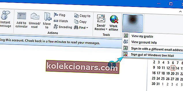 atsijungti „Windows Live Mail“ neveikia