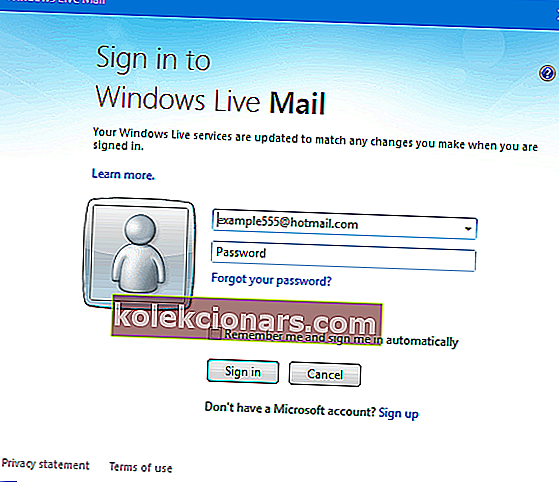 přihlašovací okna Windows Live Mail nefungují