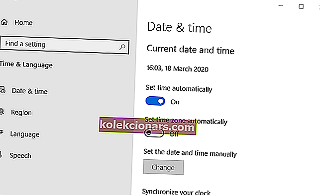 Karta Datum a čas není ve vaší oblasti k dispozici
