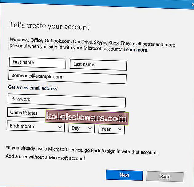 registrace služby-chybí-poškozený-žádný-účet Microsoft
