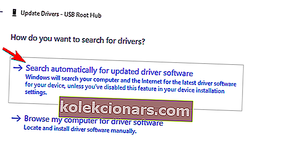 USB fungerer ikke når det er koblet til, søk automatisk etter oppdatert driverprogramvare