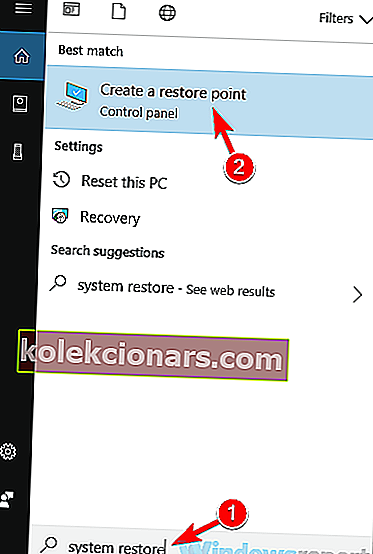sistēmas atjaunošana meklēšanas rezultātos Skārienpaliktņa klikšķis nedarbojas Windows 10